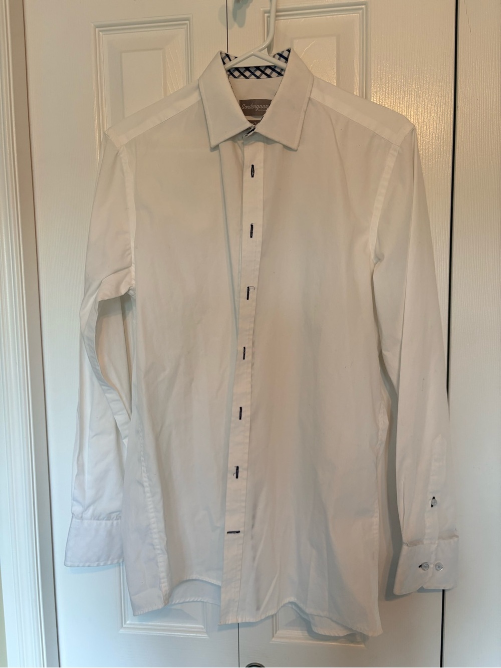 Men's White Dress Shirt with Contrast Stitching - Slim Fit